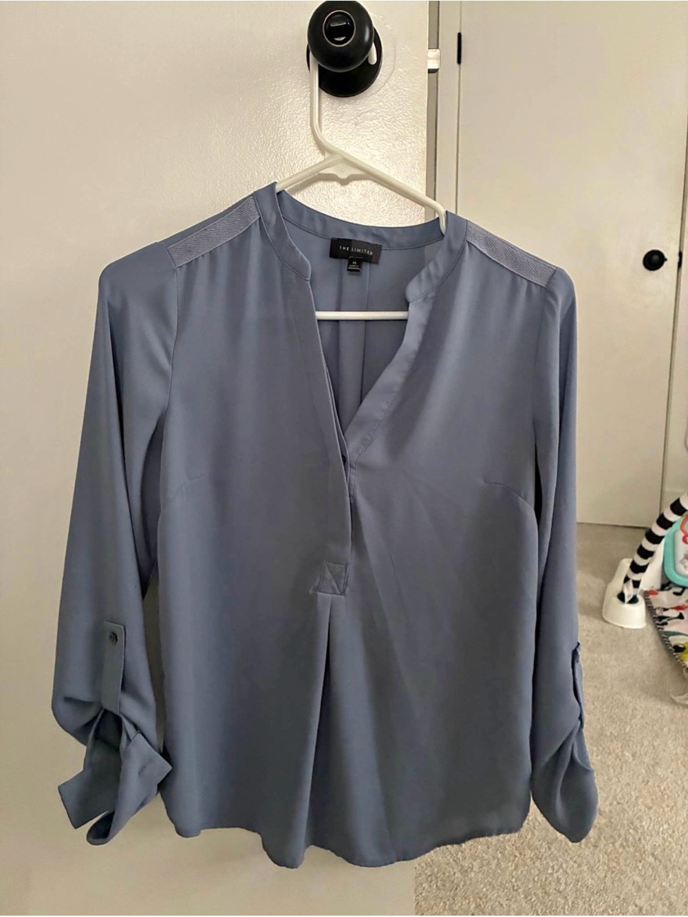 The Limited Dusty Blue Split-Neck Roll-Tab Blouse